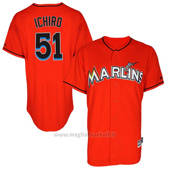 Maglia Baseball Uomo Miami Marlins Ichiro Suzuki Fire Rosso Giocatore Autentico